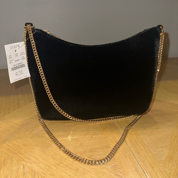Black Mini Velvet Handbag with Gold Chain (JCrew Factory) - Picture 4 of 6